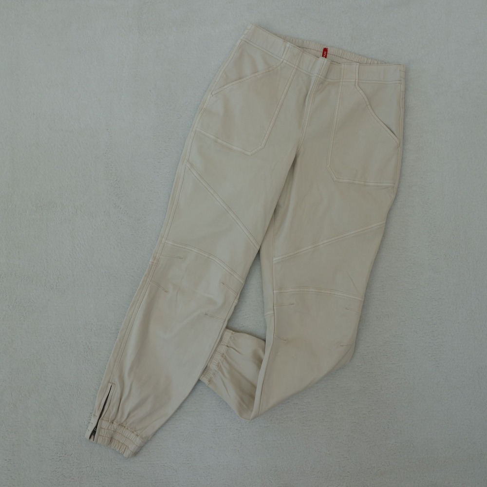 Spanx Cargo Jogger Pant Womens XL Parchment Stretch Twill Pull On Ankle Zip $128